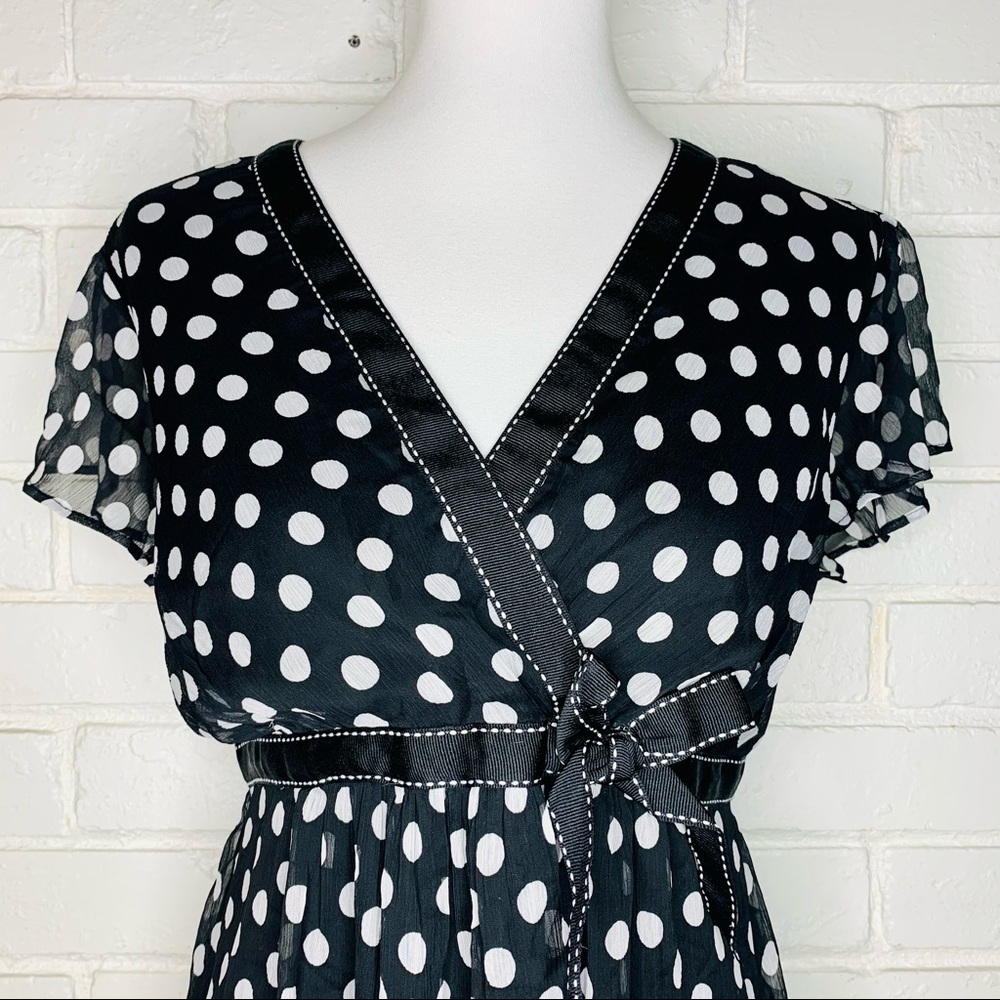 Maternity Black White Dot Short Sleeve Dress Lg - Picture 3 of 8